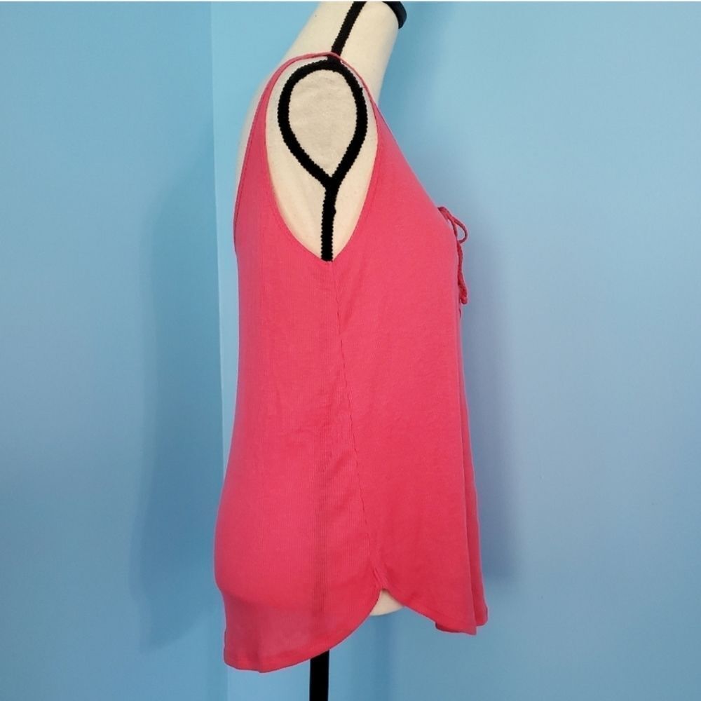 Abercrombie & Fitch Hot Pink Ribbed Lace Up Tank Top - Picture 3 of 7